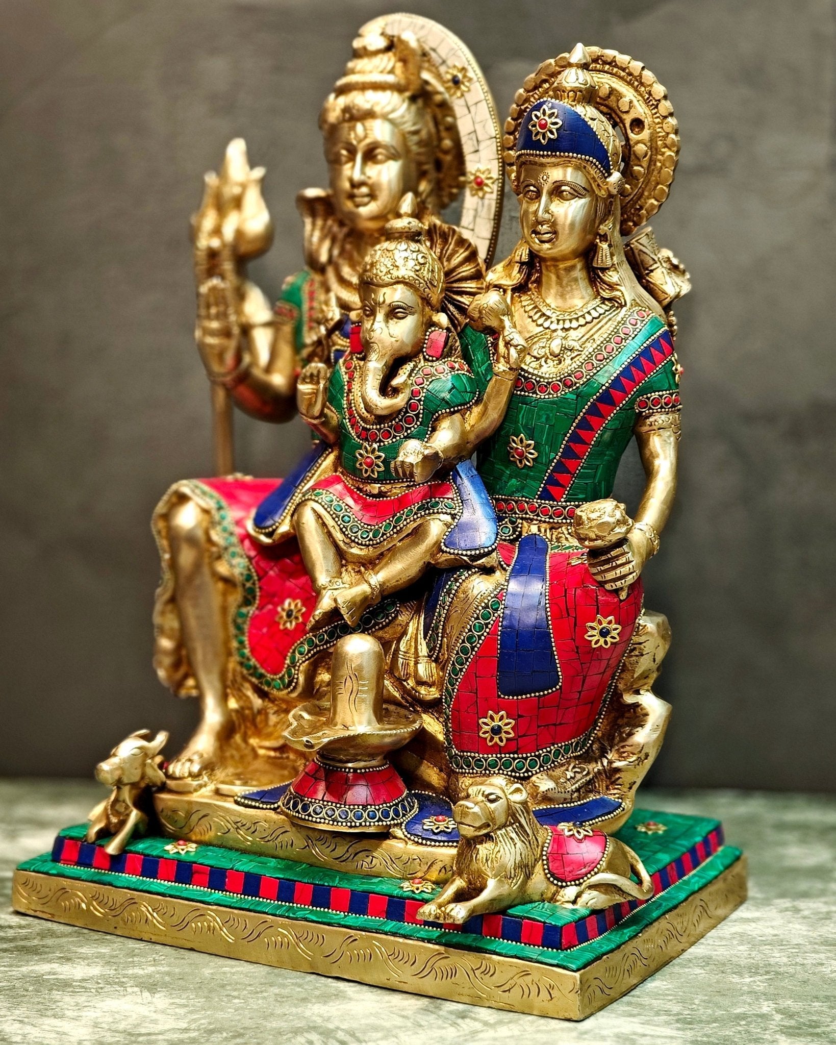Handcrafted Lord Shiva parivar Statue - Superfine Brass | 18" Height