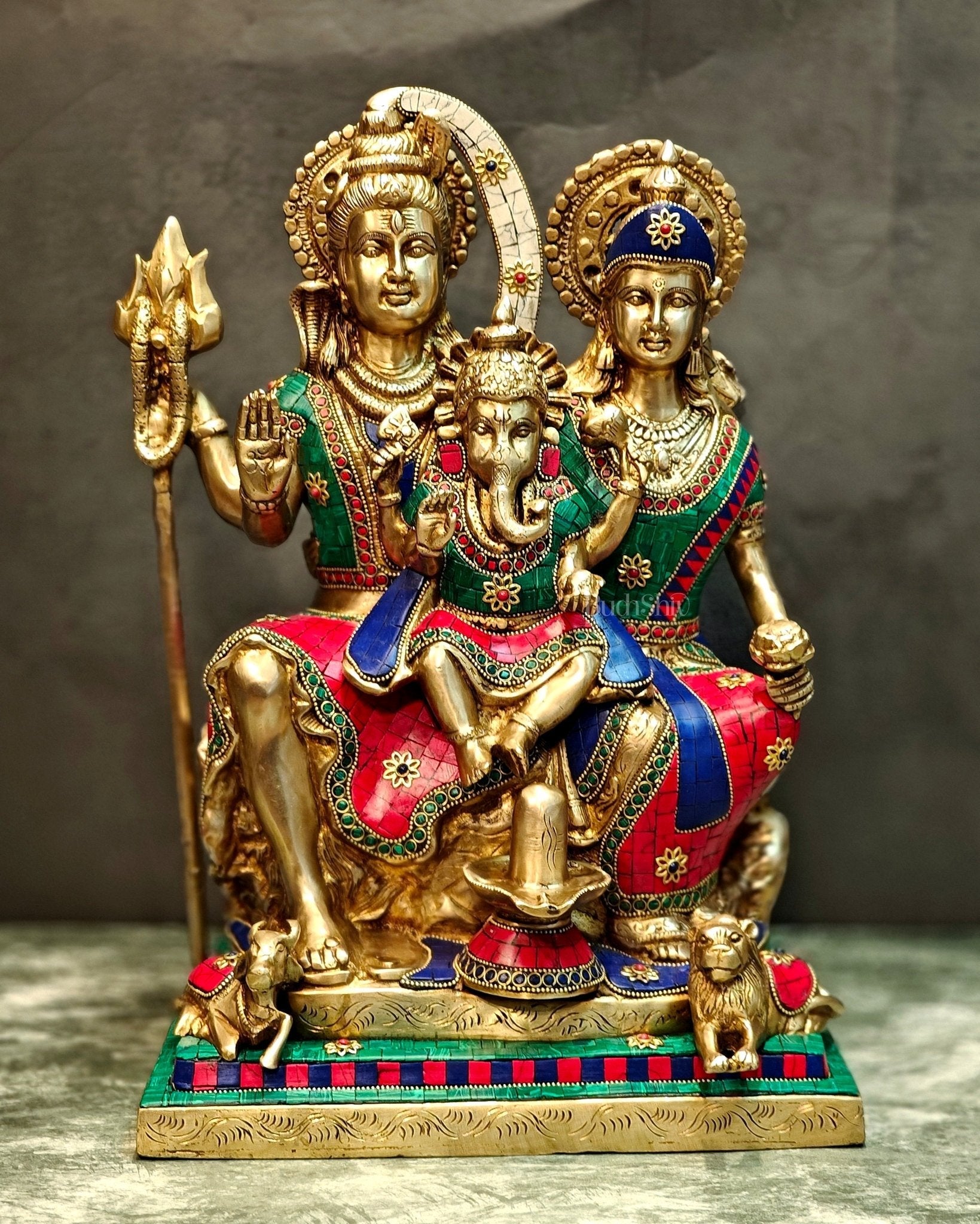 Handcrafted Lord Shiva parivar Statue - Superfine Brass | 18" Height
