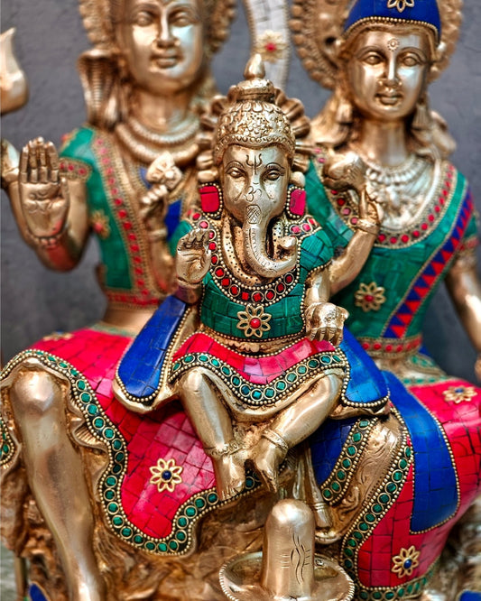 Handcrafted Lord Shiva parivar Statue - Superfine Brass | 18" Height