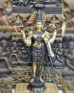 Handcrafted Lord Vishnu with Sheshanaaga Brass Idol | Divine Serenity | Ink Black and Shine Gold Finish 40"