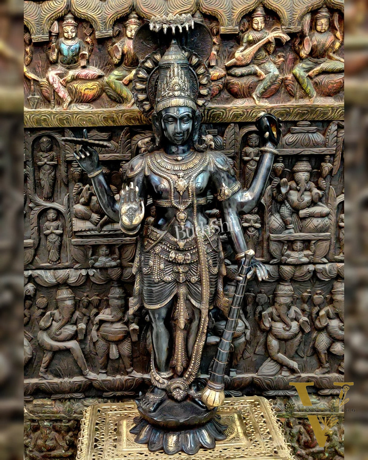 Handcrafted Lord Vishnu with Sheshanaaga Brass Idol | Divine Serenity 40"