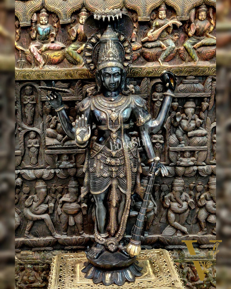 Handcrafted Lord Vishnu with Sheshanaaga Brass Idol | Divine Serenity 40"