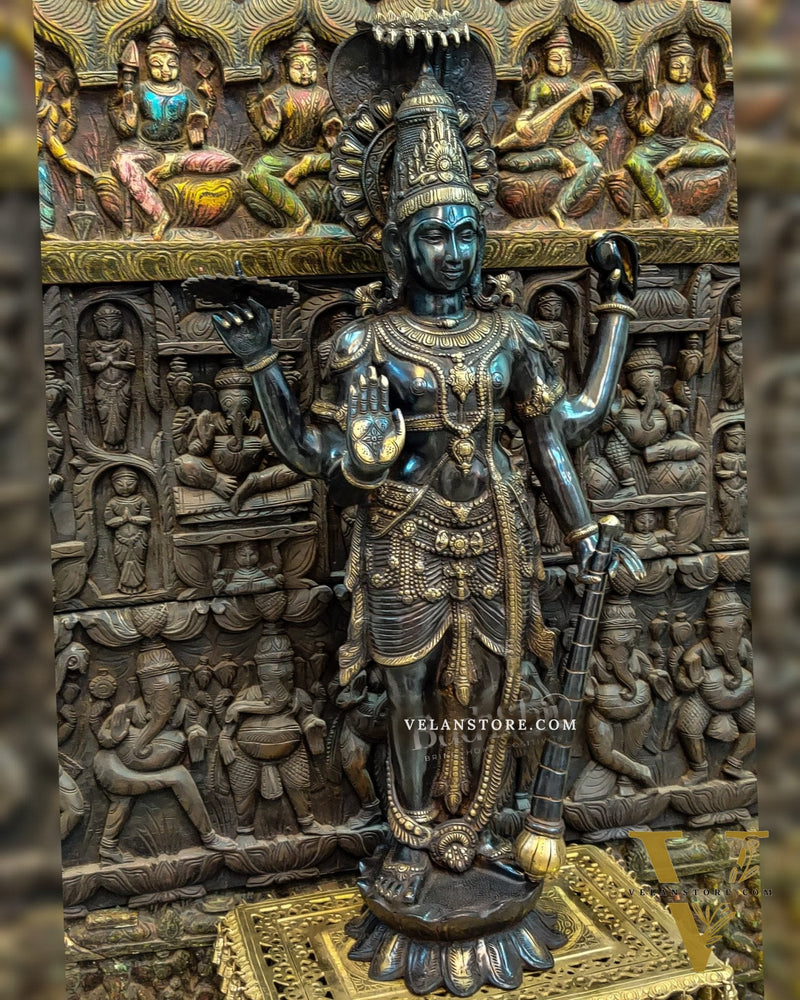 Handcrafted Lord Vishnu with Sheshanaaga Brass Idol | Divine Serenity 40"