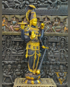 Handcrafted Lord Vishnu with Sheshanaaga Brass Idol | Divine Serenity | Ink Blue and Yellow Gold Finish 40"