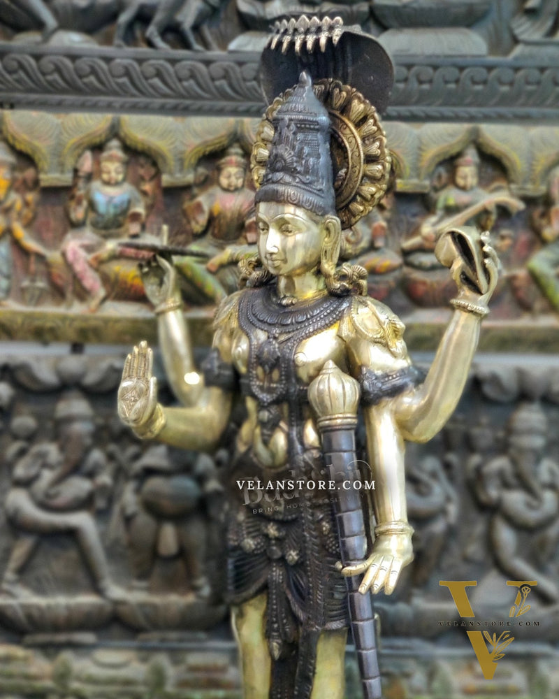 Handcrafted Lord Vishnu with Sheshanaaga Brass Idol | Divine Serenity | Ink Black and Shine Gold Finish 40"