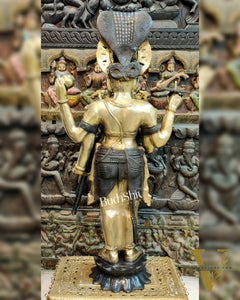 Handcrafted Lord Vishnu with Sheshanaaga Brass Idol | Divine Serenity | Ink Black and Shine Gold Finish 40"