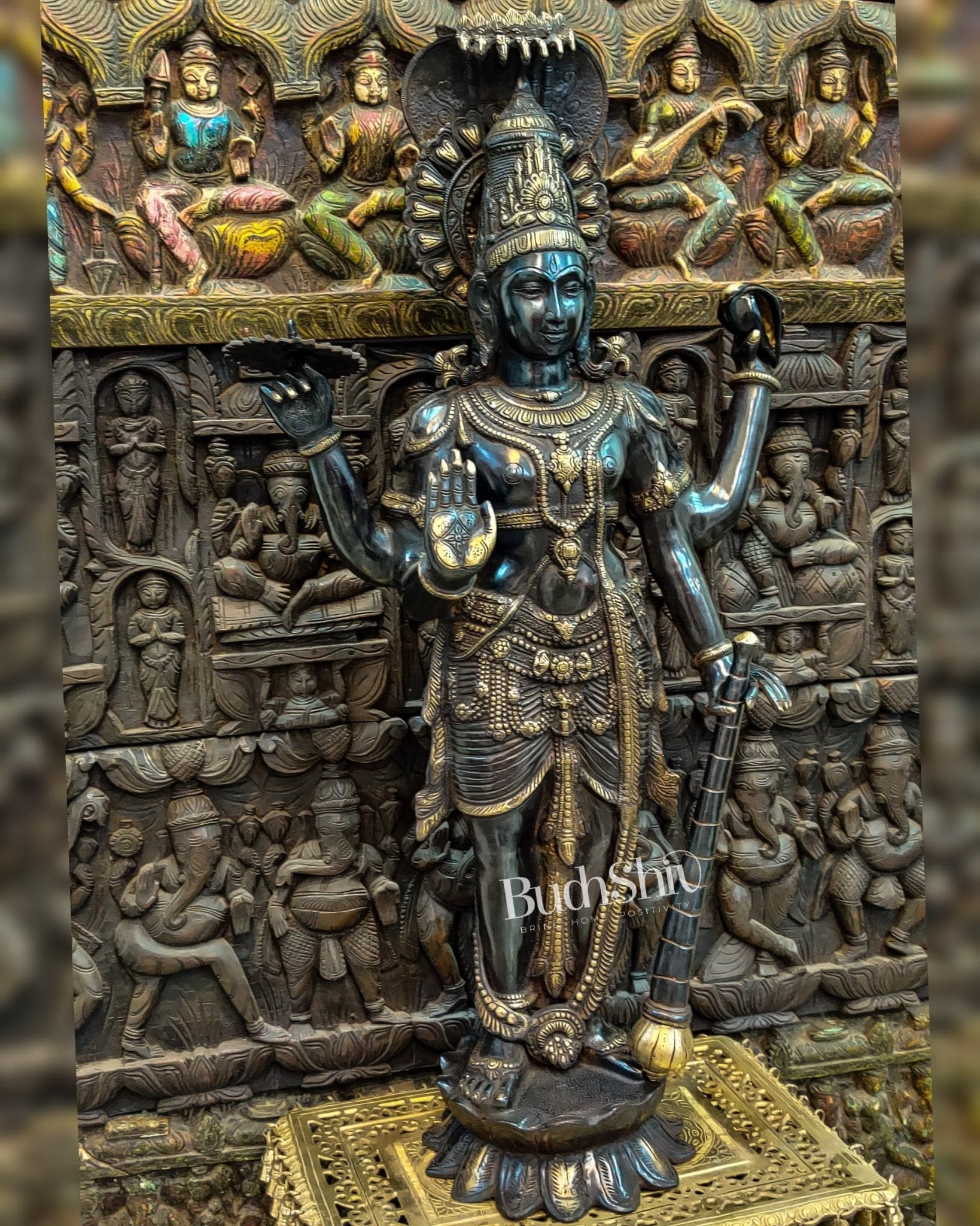 Handcrafted Lord Vishnu with Sheshanaaga Brass Idol | Divine Serenity 40"