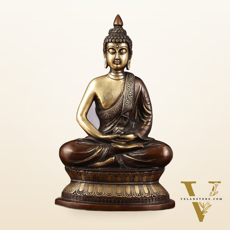 Handcrafted Meditation brass Buddha Idol - Brown Gold 12 inch