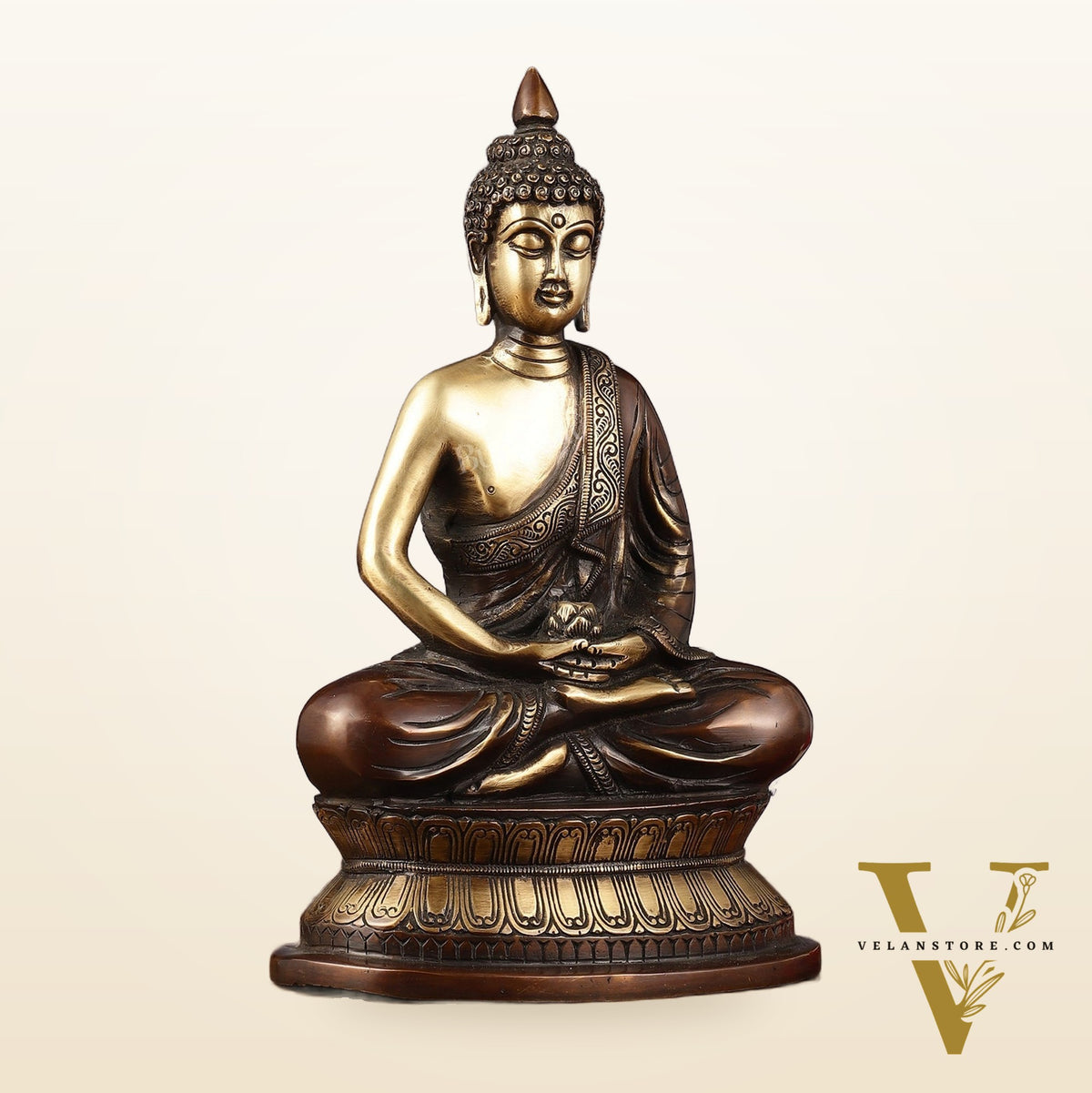 Handcrafted Meditation brass Buddha Idol - Brown Gold 12 inch