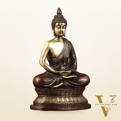 Handcrafted Meditation brass Buddha Idol - Brown Gold 12 inch