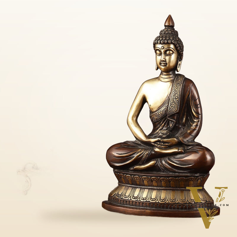 Handcrafted Meditation brass Buddha Idol - Brown Gold 12 inch
