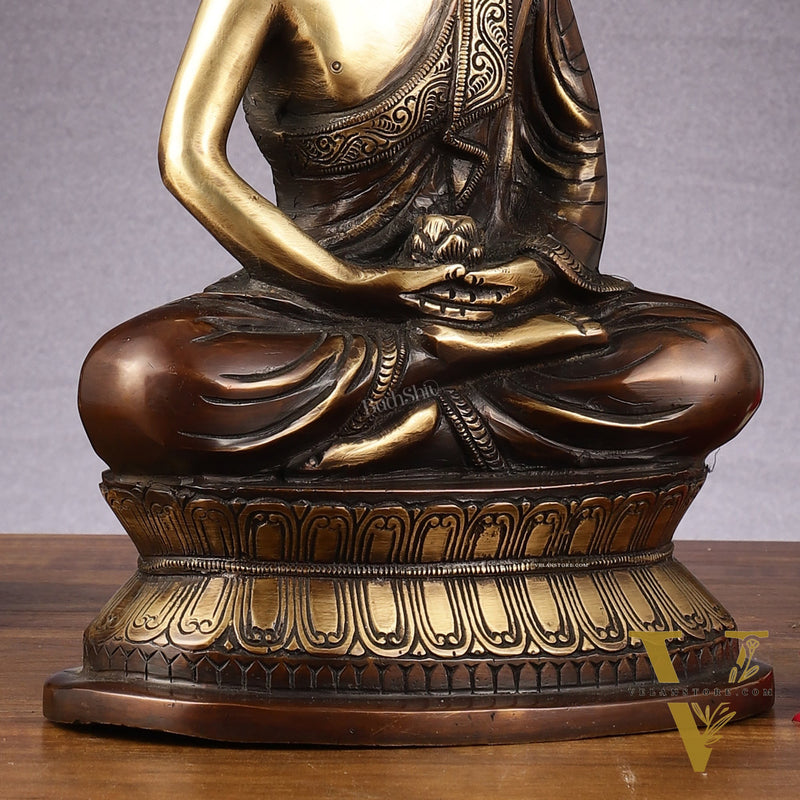 Handcrafted Meditation brass Buddha Idol - Brown Gold 12 inch