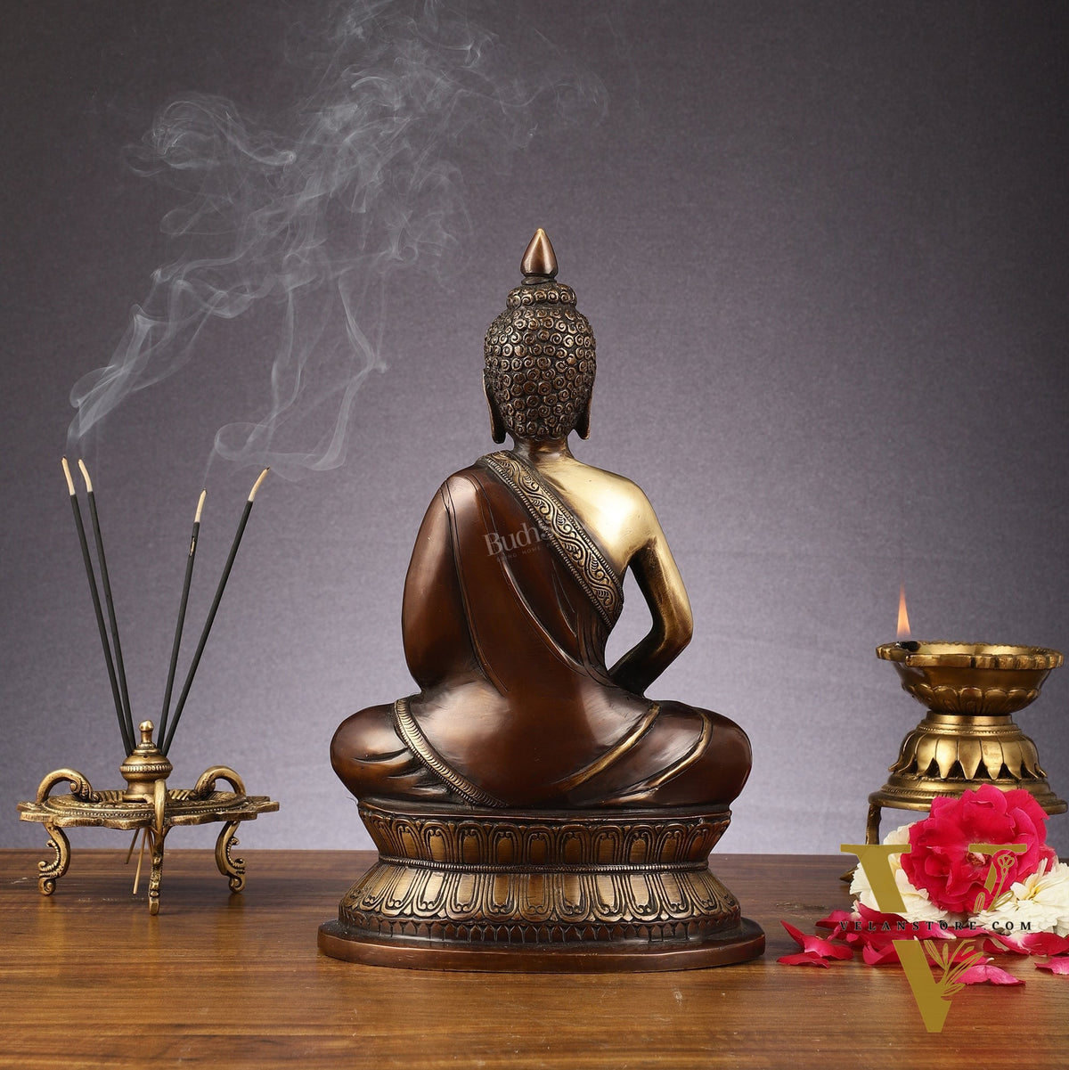 Handcrafted Meditation brass Buddha Idol - Brown Gold 12 inch