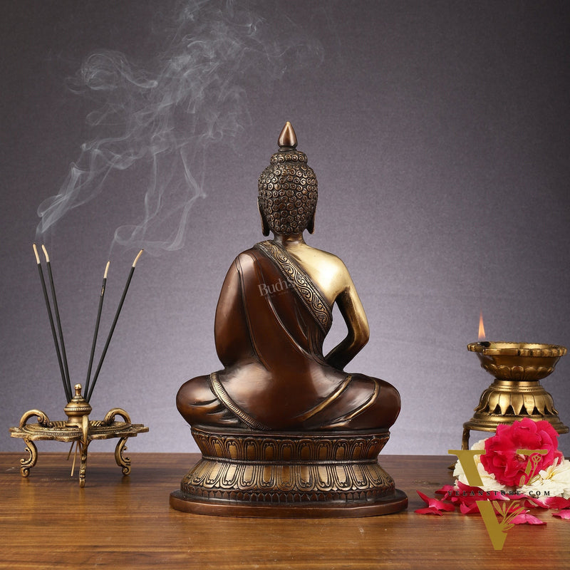 Handcrafted Meditation brass Buddha Idol - Brown Gold 12 inch