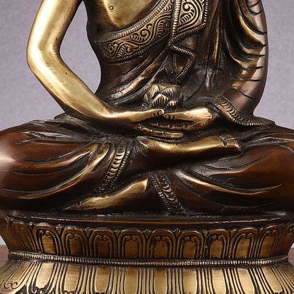 Handcrafted Meditation brass Buddha Idol - Brown Gold 12 inch