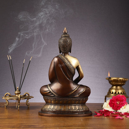 Handcrafted Meditation brass Buddha Idol - Brown Gold 12 inch