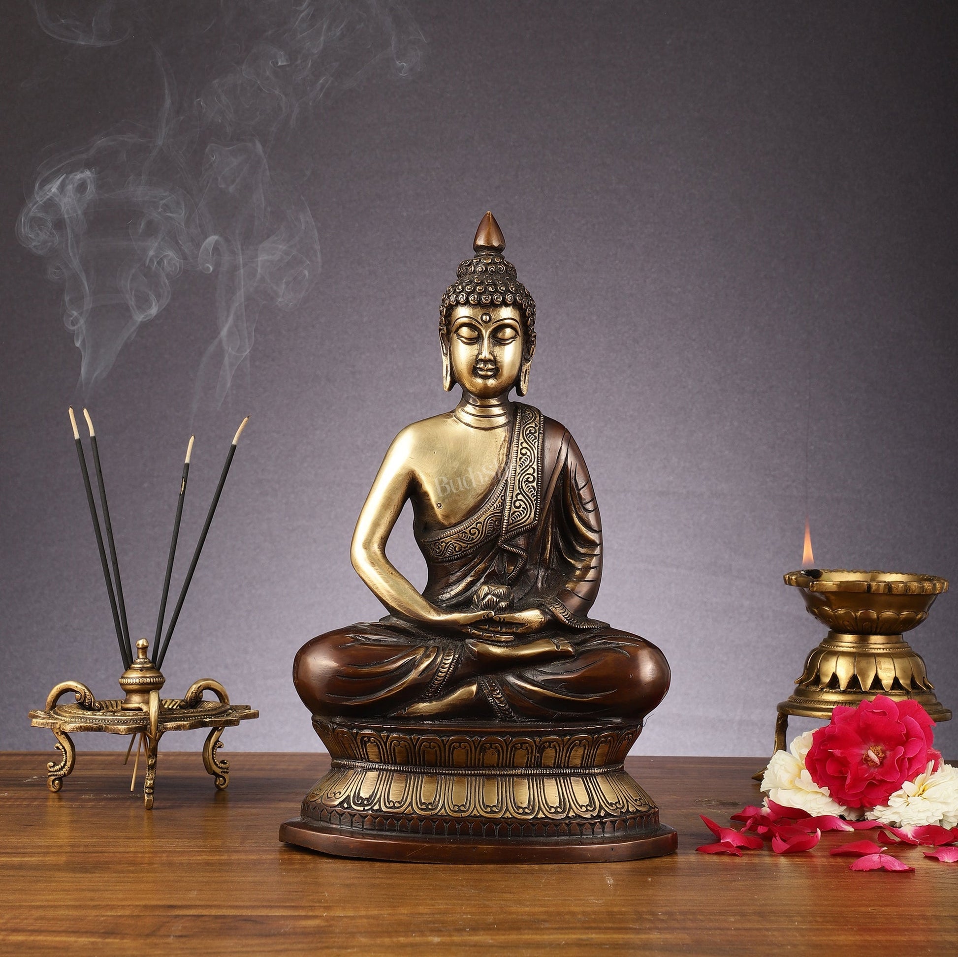 Handcrafted Meditation brass Buddha Idol - Brown Gold 12 inch