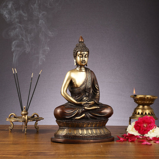 Handcrafted Meditation brass Buddha Idol - Brown Gold 12 inch