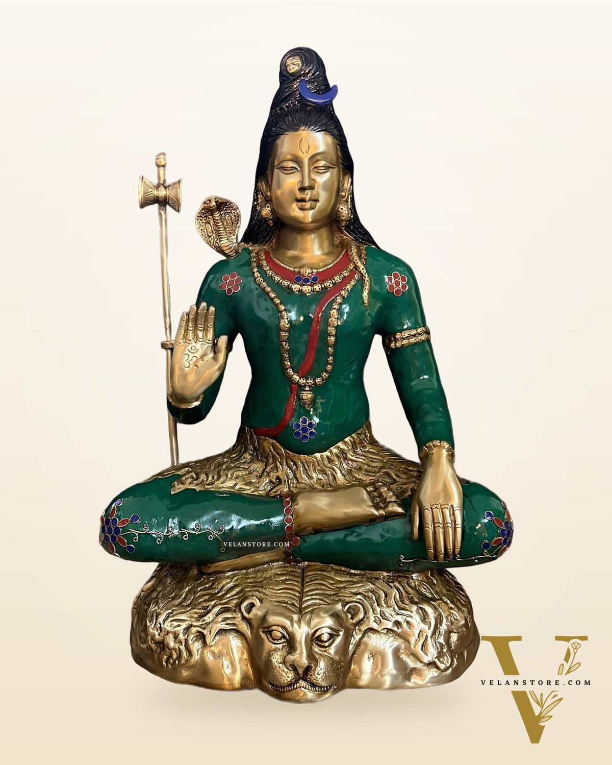 Handcrafted Nepalese Inlay Brass Lord Shiva Statue - 23 inch