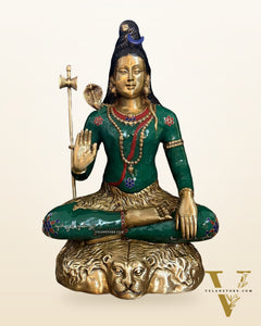 Handcrafted Nepalese Inlay Brass Lord Shiva Statue - 23 inch