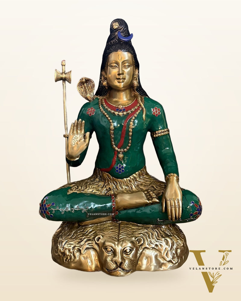 Handcrafted Nepalese Inlay Brass Lord Shiva Statue - 23 inch