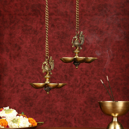 Handcrafted Pair of Brass Annam Diyas | Height 8.5 inch antique finish