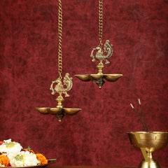 Handcrafted Pair of Brass Annam Diyas | Height 8.5 inch antique finish