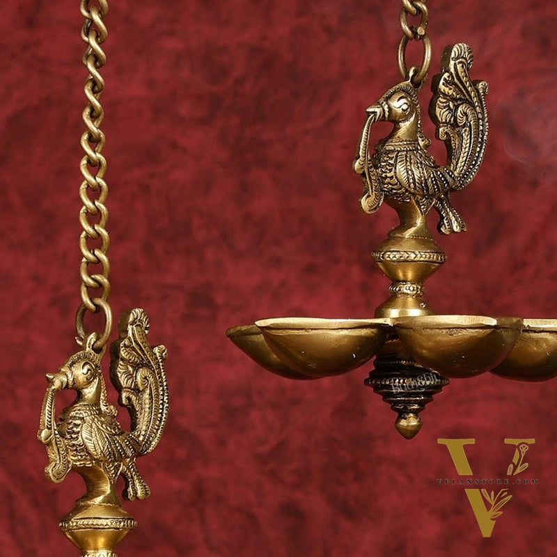 Handcrafted Pair of Brass Annam Diyas | Height 8.5 inch antique finish