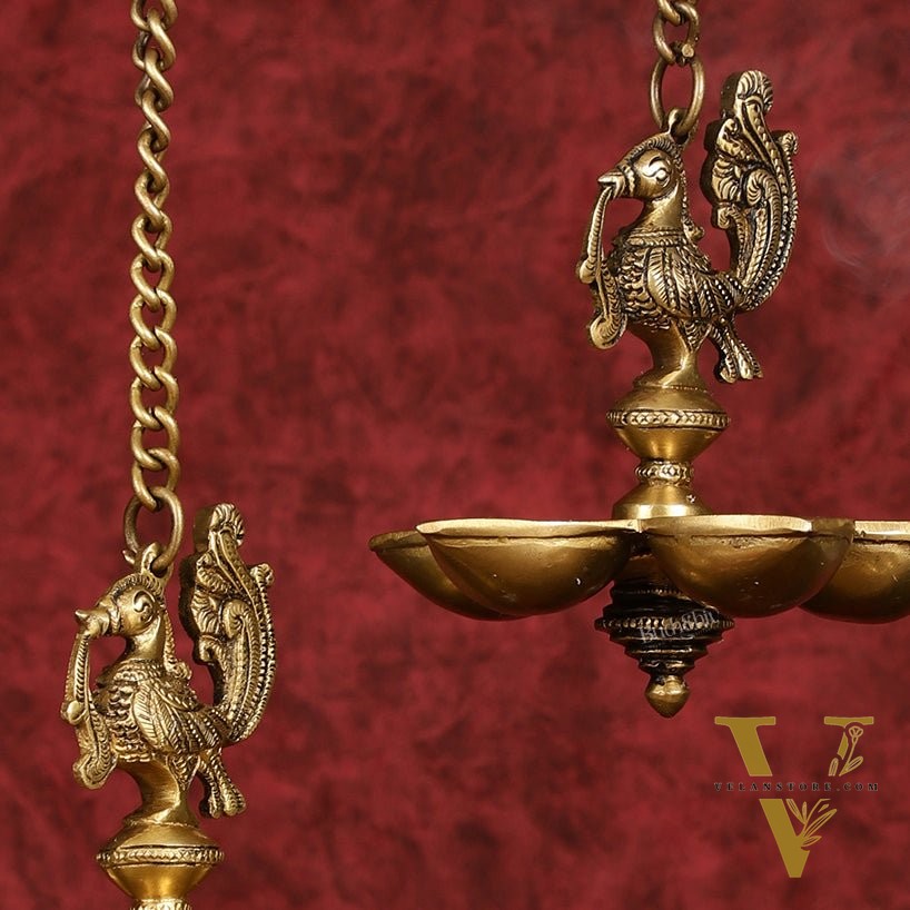 Handcrafted Pair of Brass Annam Diyas | Height 8.5 inch antique finish