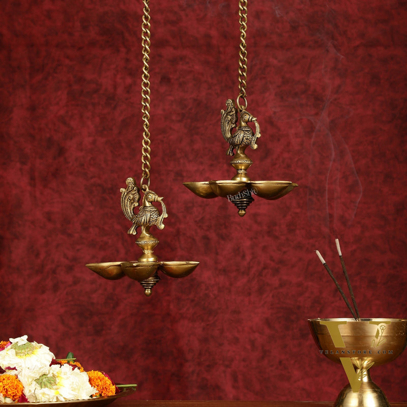 Handcrafted Pair of Brass Annam Diyas | Height 8.5 inch antique finish