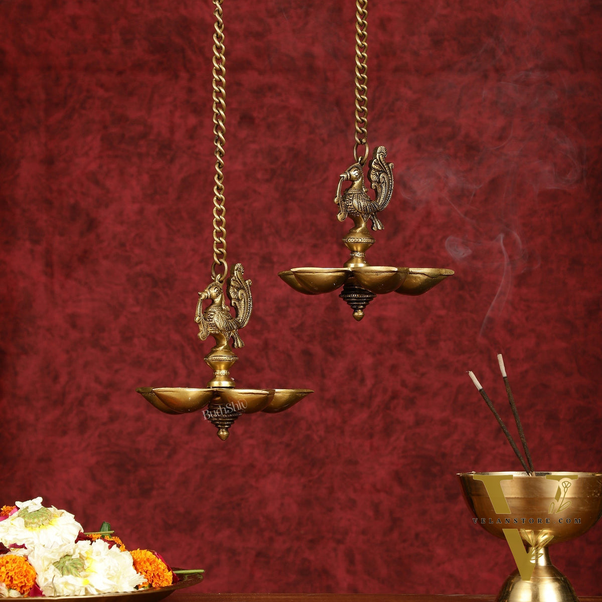 Handcrafted Pair of Brass Annam Diyas | Height 8.5 inch antique finish