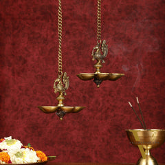 Handcrafted Pair of Brass Annam Diyas | Height 8.5 inch antique finish