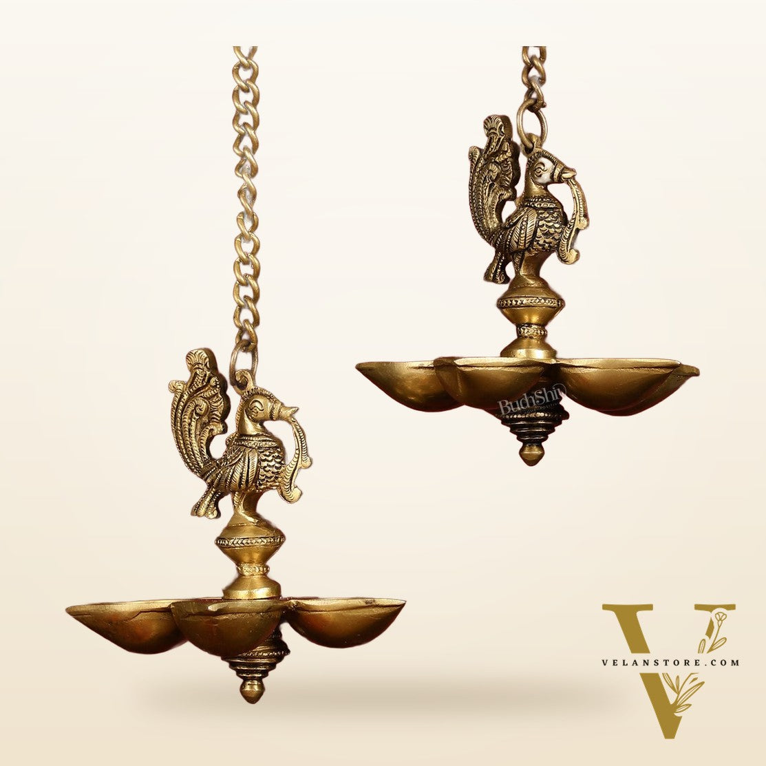 Handcrafted Pair of Brass Annam Diyas | Height 8.5 inch antique finish