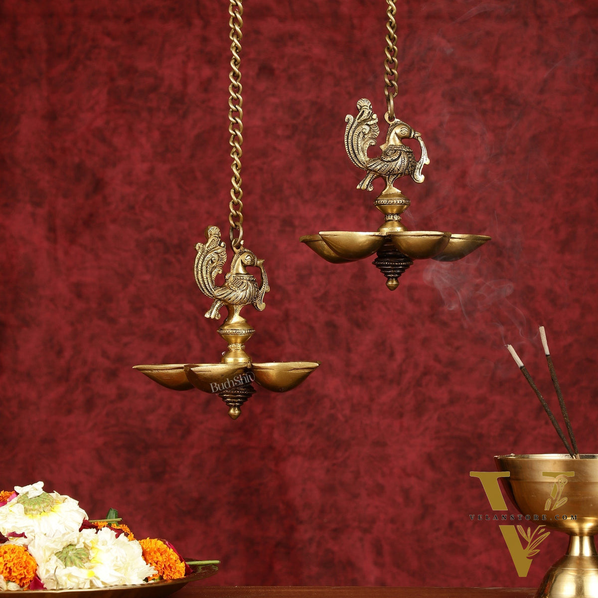 Handcrafted Pair of Brass Annam Diyas | Height 8.5 inch antique finish