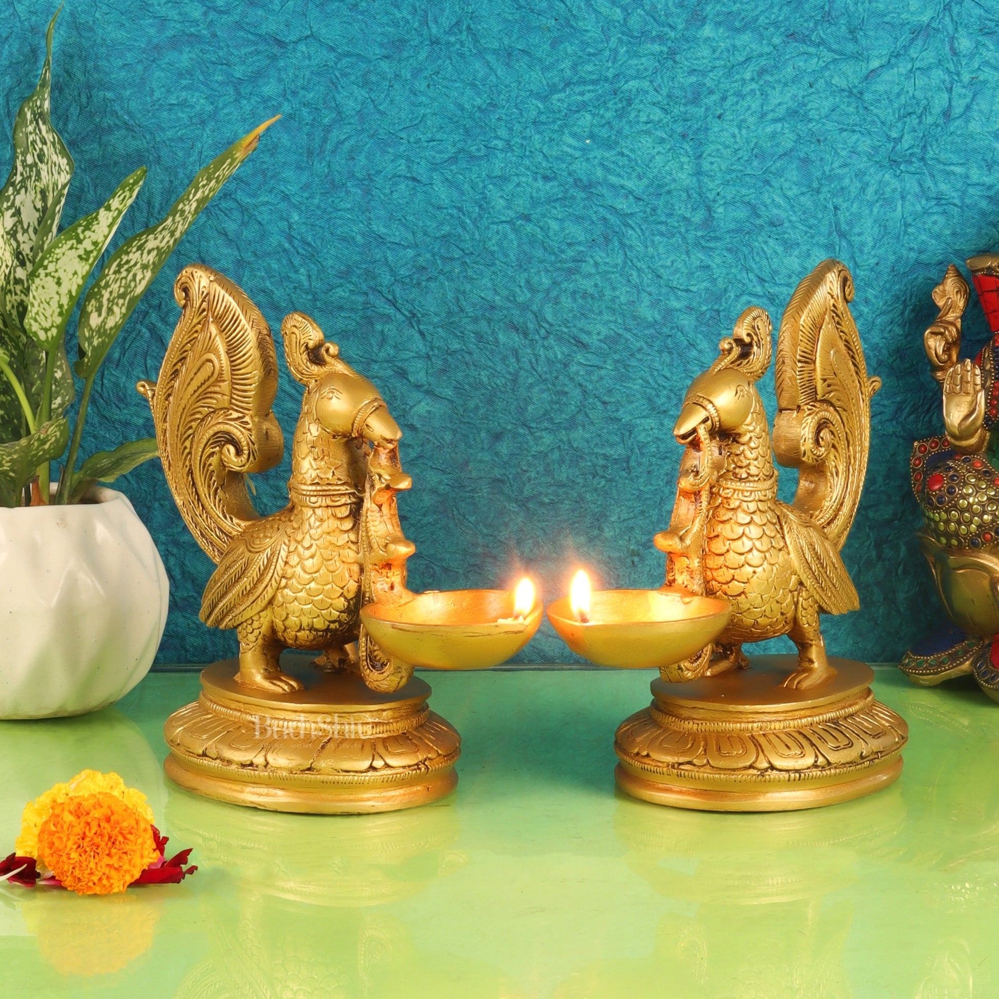 Handcrafted Pair of Brass Annam Diyas | Height 8.5 inches "