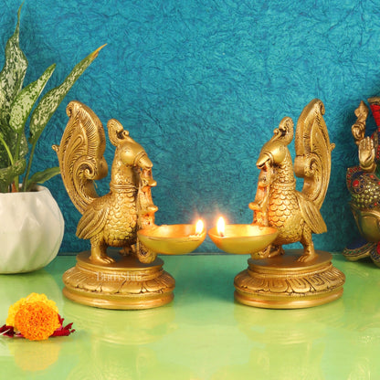 Handcrafted Pair of Brass Annam Diyas | Height 8.5 inches "