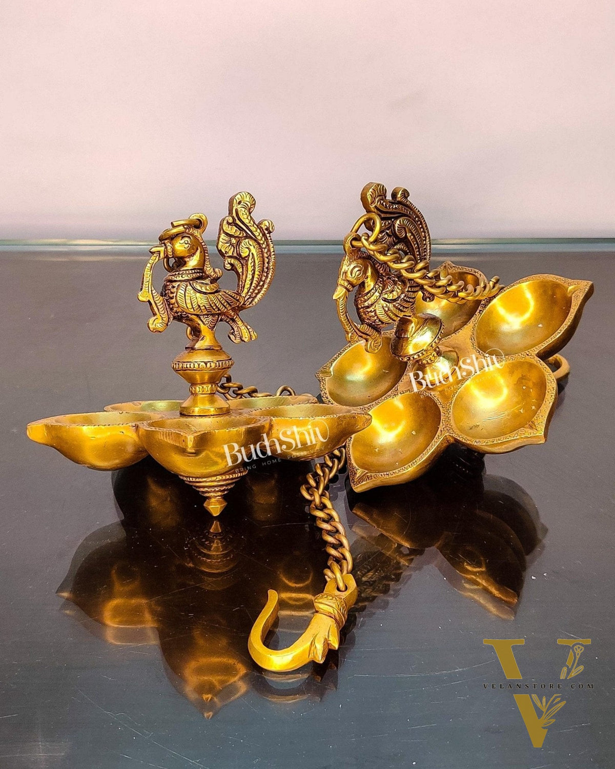 Handcrafted Pair of Brass Annam Diyas | Height 8.5 inches