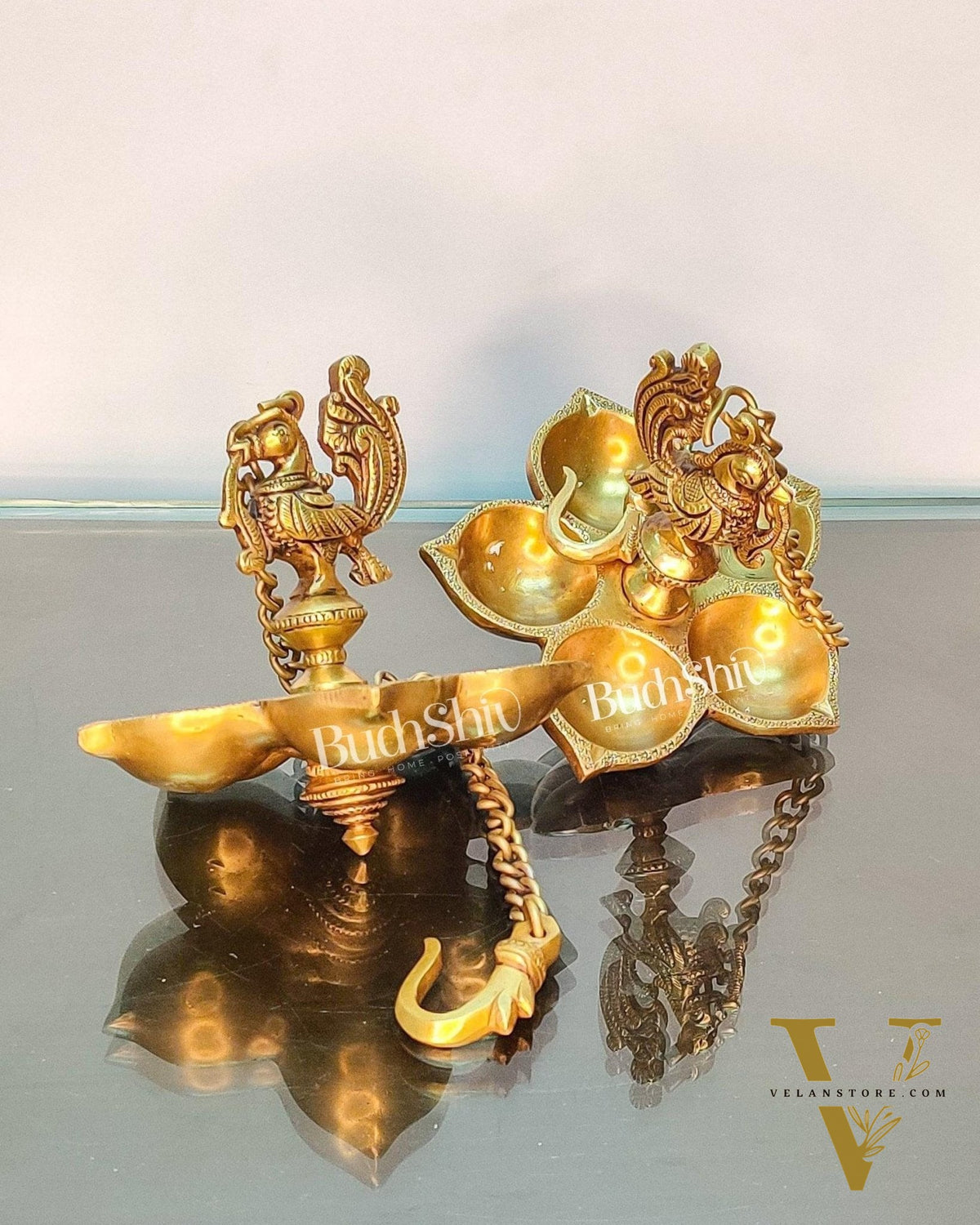 Handcrafted Pair of Brass Annam Diyas | Height 8.5 inches