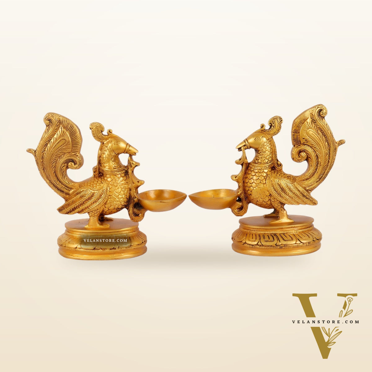 Handcrafted Pair of Brass Annam Diyas | Height 8.5 inches "