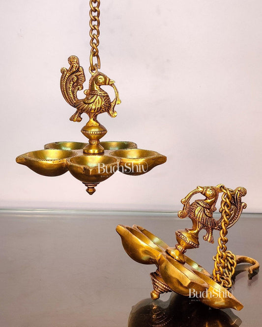 Handcrafted Pair of Brass Annam Diyas | Height 8.5 inches