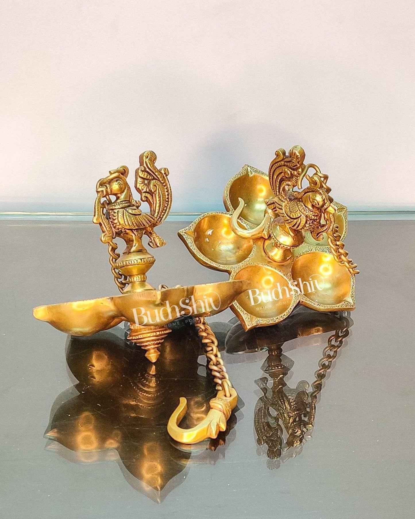Handcrafted Pair of Brass Annam Diyas | Height 8.5 inches
