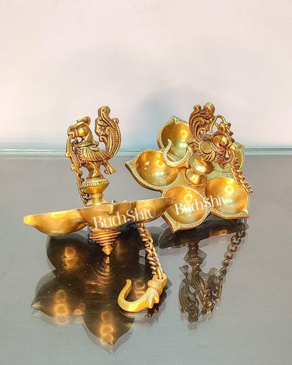 Handcrafted Pair of Brass Annam Diyas | Height 8.5 inches