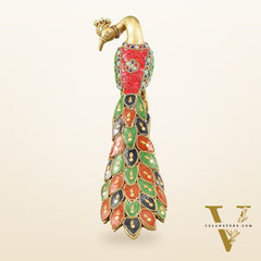Handcrafted Peacock Showpiece: Pure Brass with Stonework |  13 inch