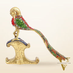 Handcrafted Peacock Showpiece: Pure Brass with Stonework |  13 inch