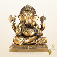 Handcrafted Pure Brass Dagduseth Ganapati Idol - 14"