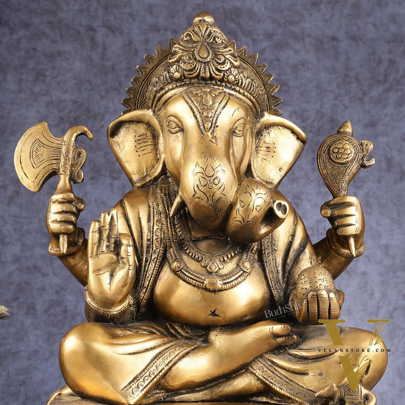 Handcrafted Pure Brass Dagduseth Ganapati Idol - 14"