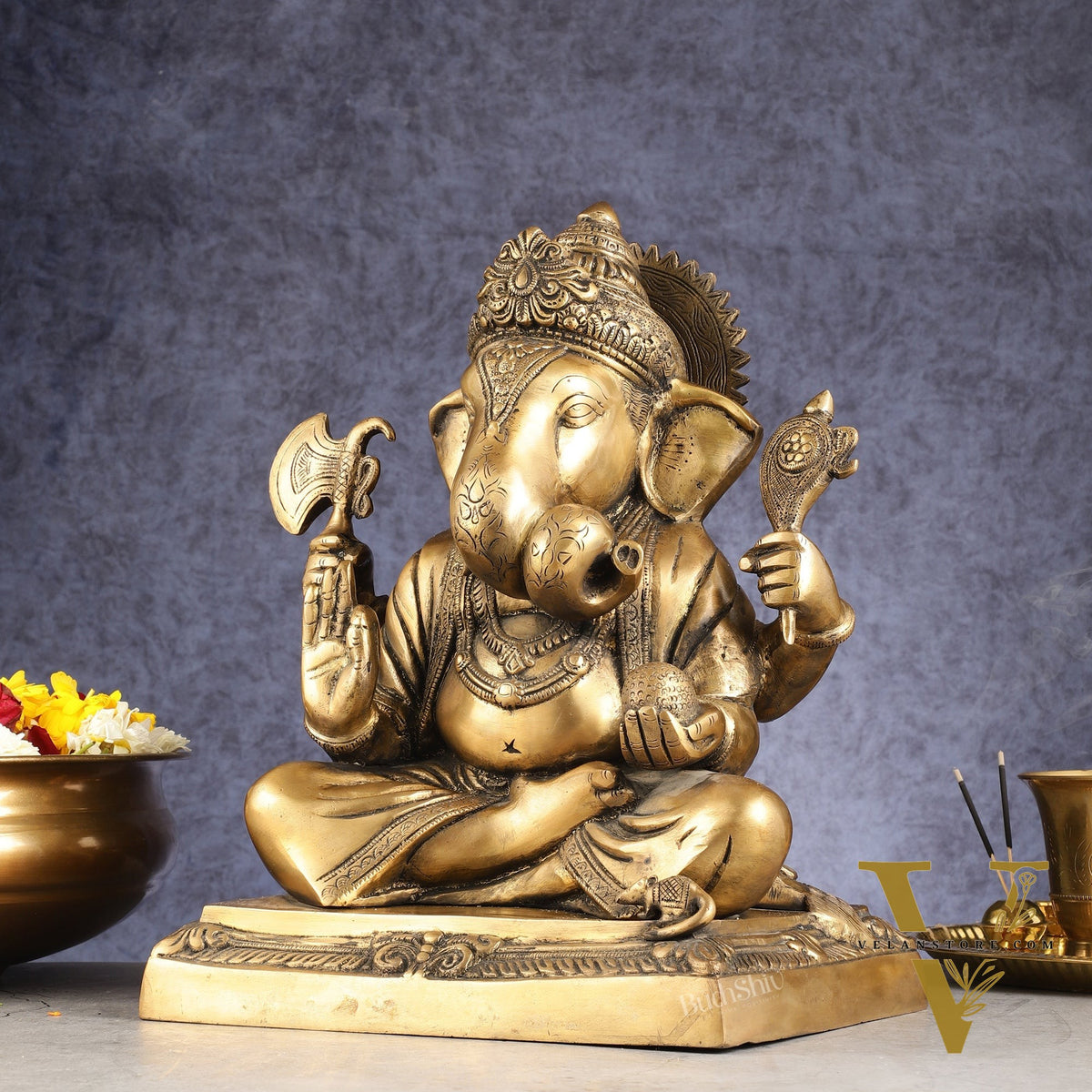 Handcrafted Pure Brass Dagduseth Ganapati Idol - 14"