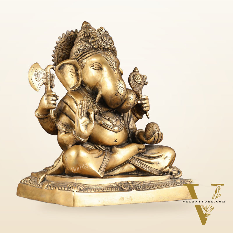 Handcrafted Pure Brass Dagduseth Ganapati Idol - 14"
