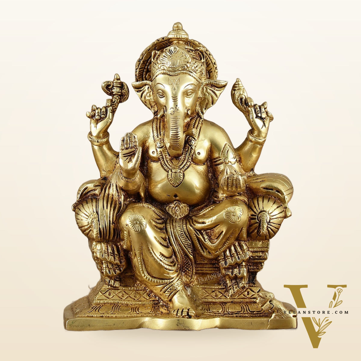 Handcrafted Pure Brass Ganesha Idol – 10" Height