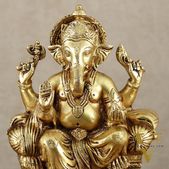 Handcrafted Pure Brass Ganesha Idol – 10" Height